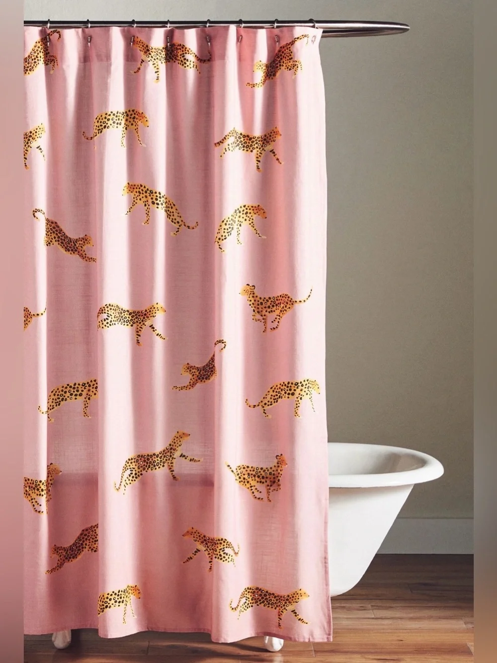 Anthropologie Leopard Organic Cotton Shower Curtain, Blush
